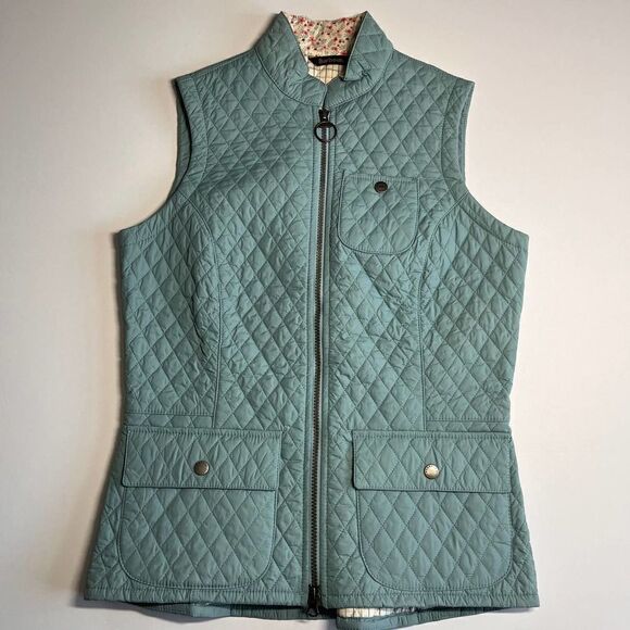 Barbour Brush Gilet Vest in Blue w Floral Detail Womens US Size 6 EUC Classic - Picture 1 of 10